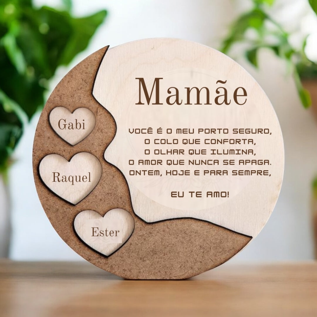 Homenagem em Circulo de Madeira para Mãe - Presente Personalizado