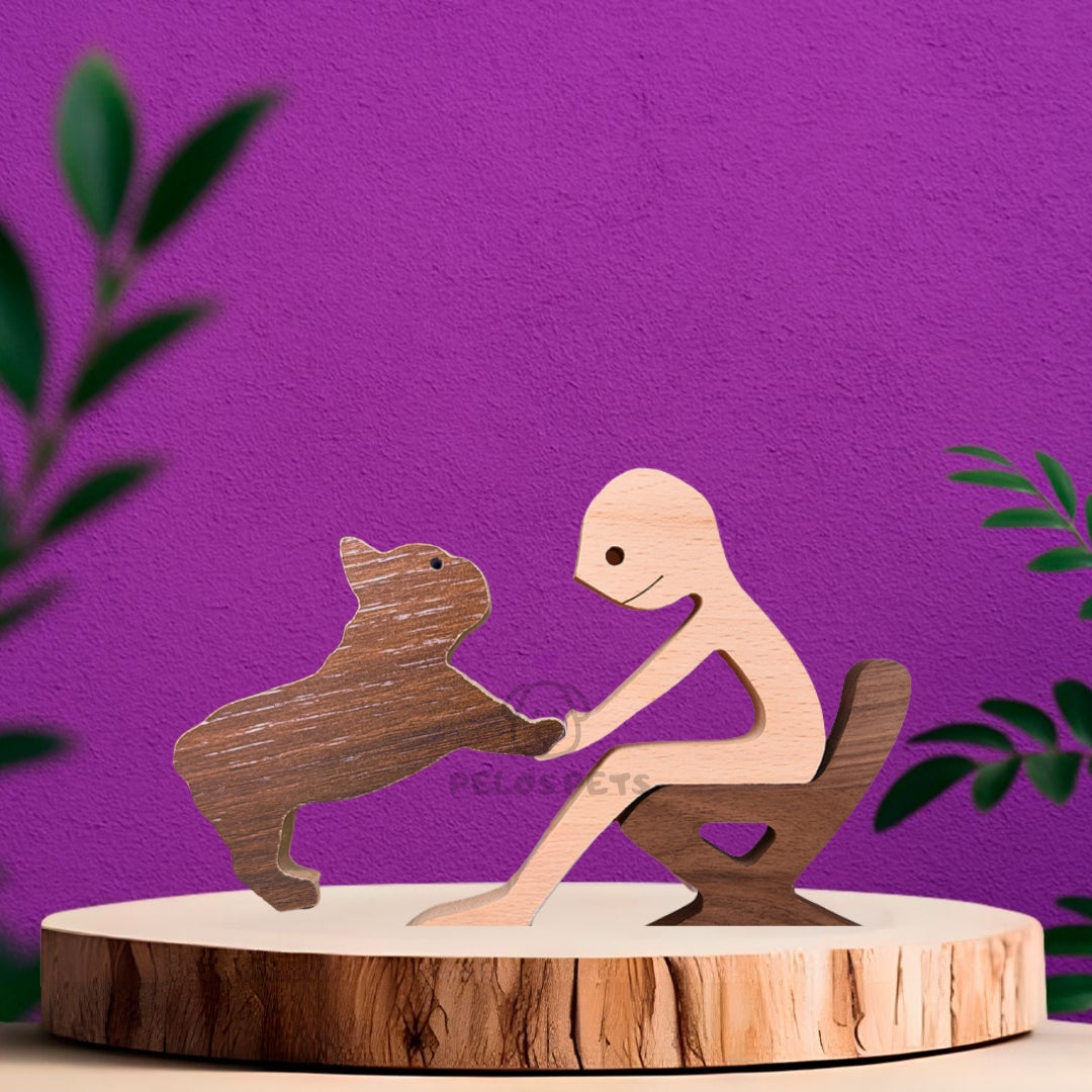 Human and Pet Wood Sculpture