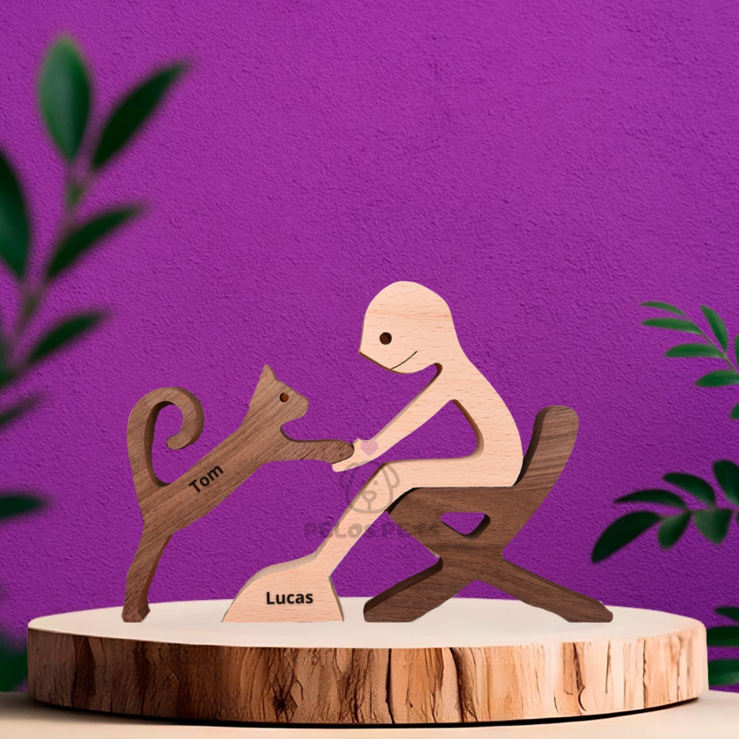 Human and Pet Wood Sculpture