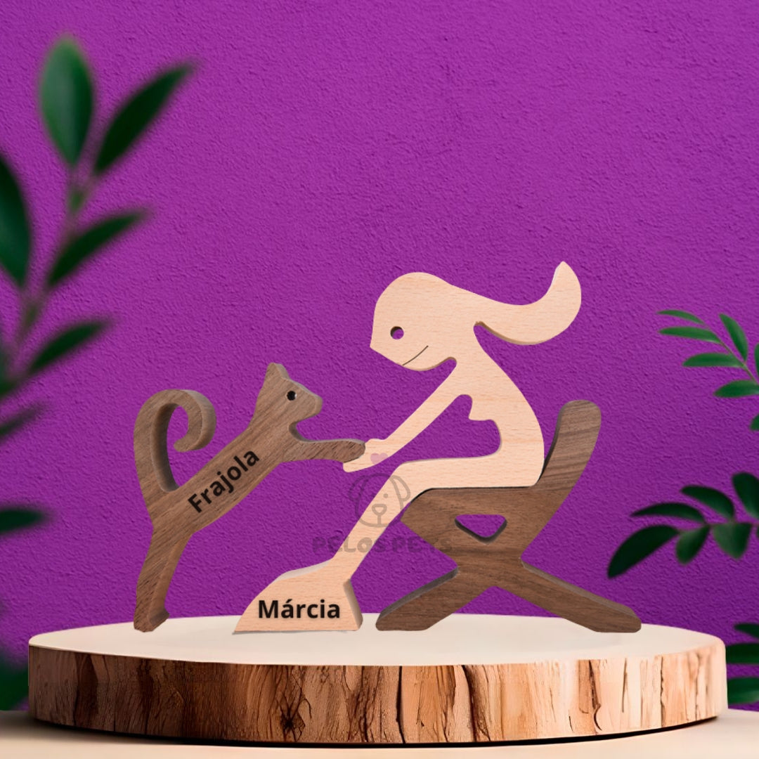 Human and Pet Wood Sculpture