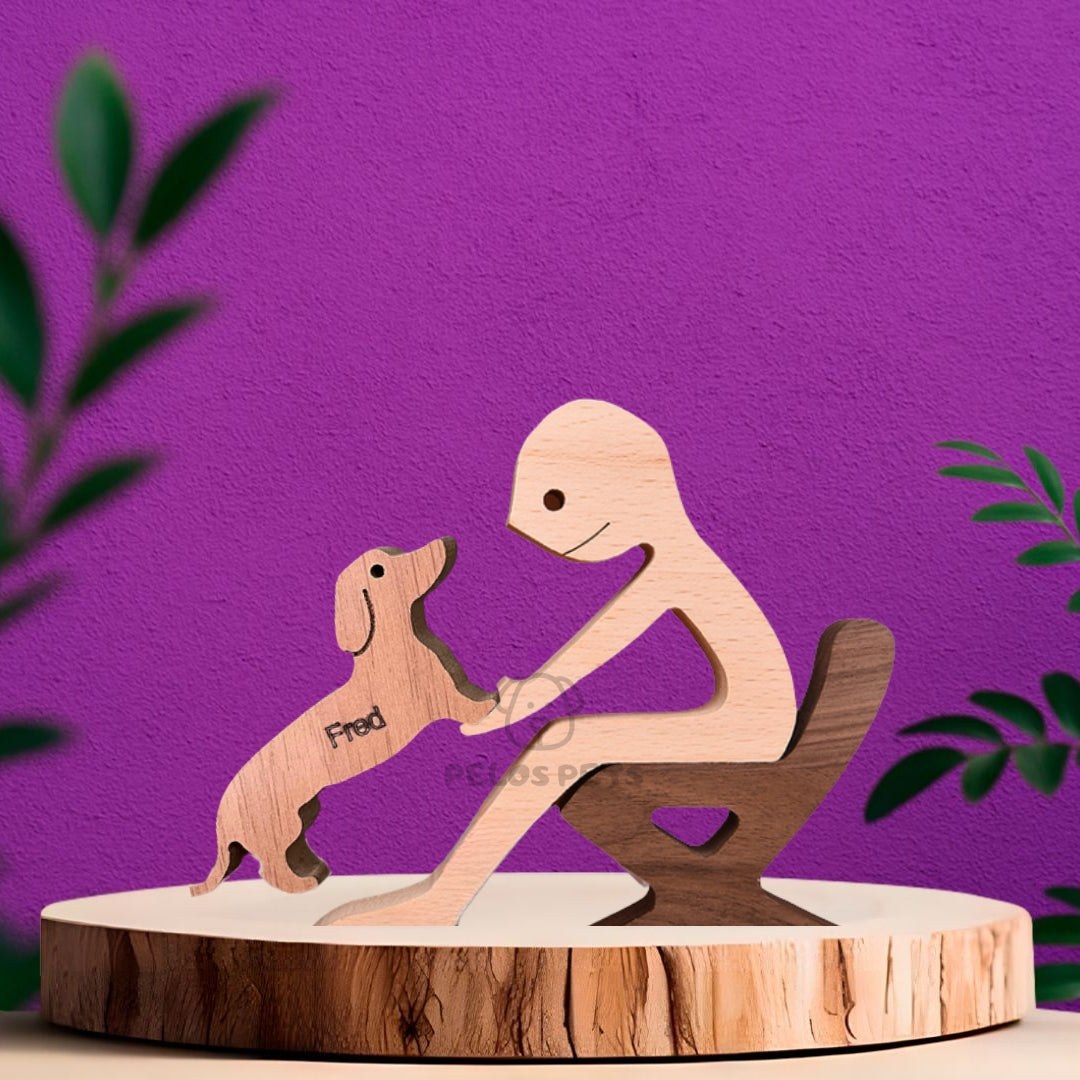 Human and Pet Wood Sculpture