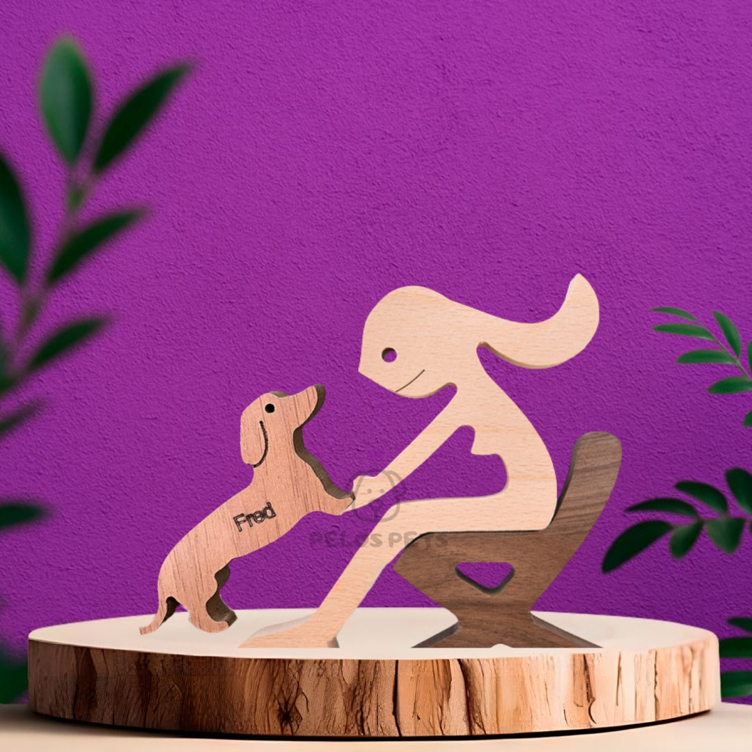 Human and Pet Wood Sculpture