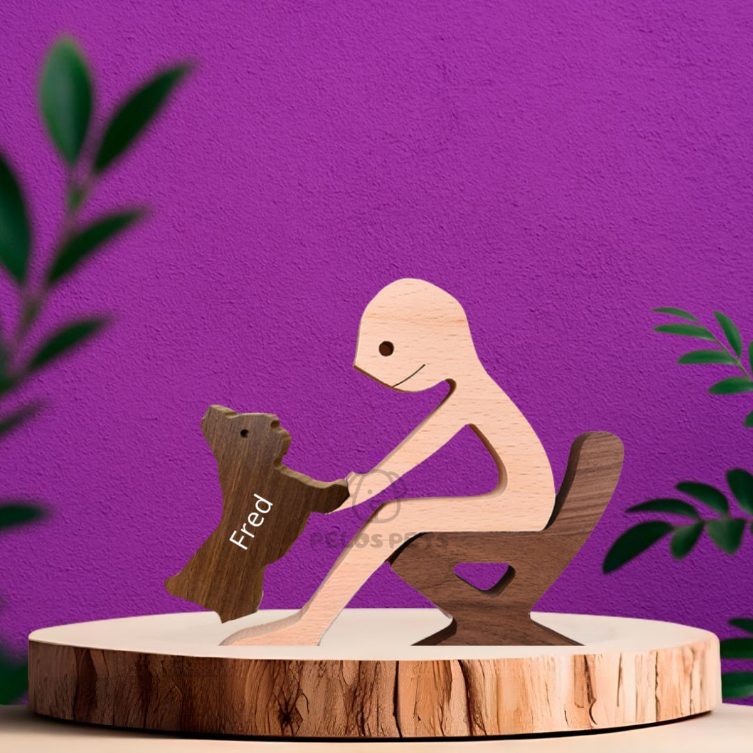 Human and Pet Wood Sculpture