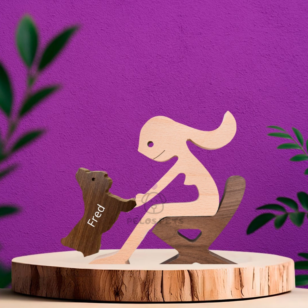 Human and Pet Wood Sculpture