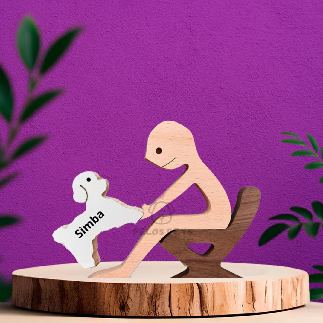 Human and Pet Wood Sculpture