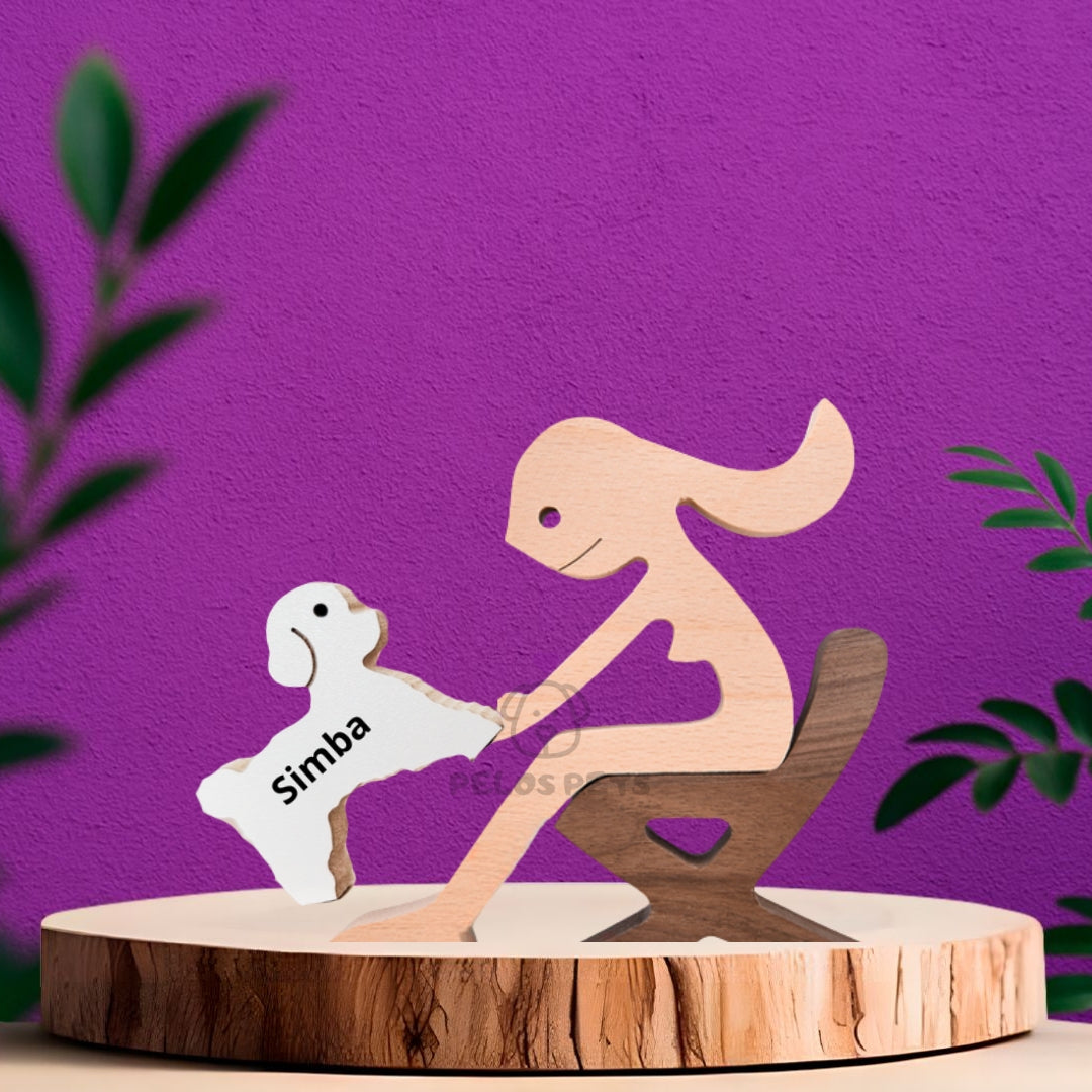Human and Pet Wood Sculpture