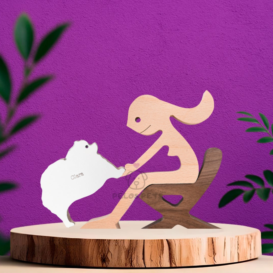 Human and Pet Wood Sculpture
