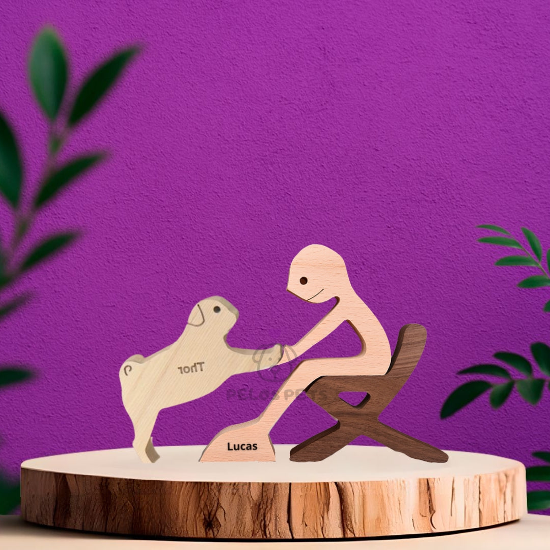 Human and Pet Wood Sculpture