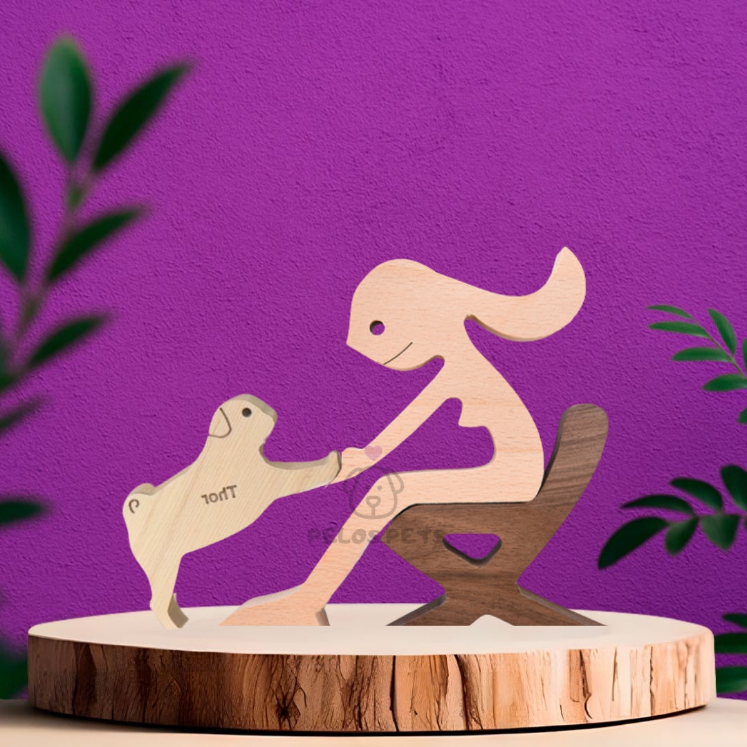 Human and Pet Wood Sculpture
