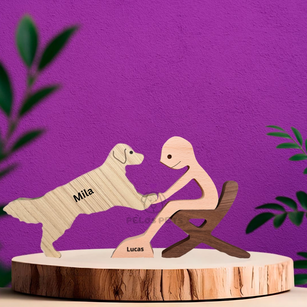 Human and Pet Wood Sculpture