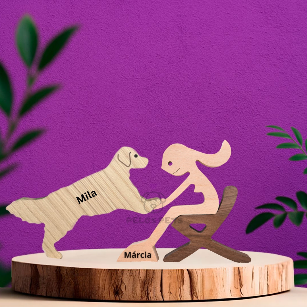 Human and Pet Wood Sculpture