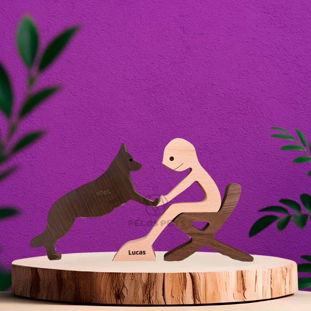 Human and Pet Wood Sculpture