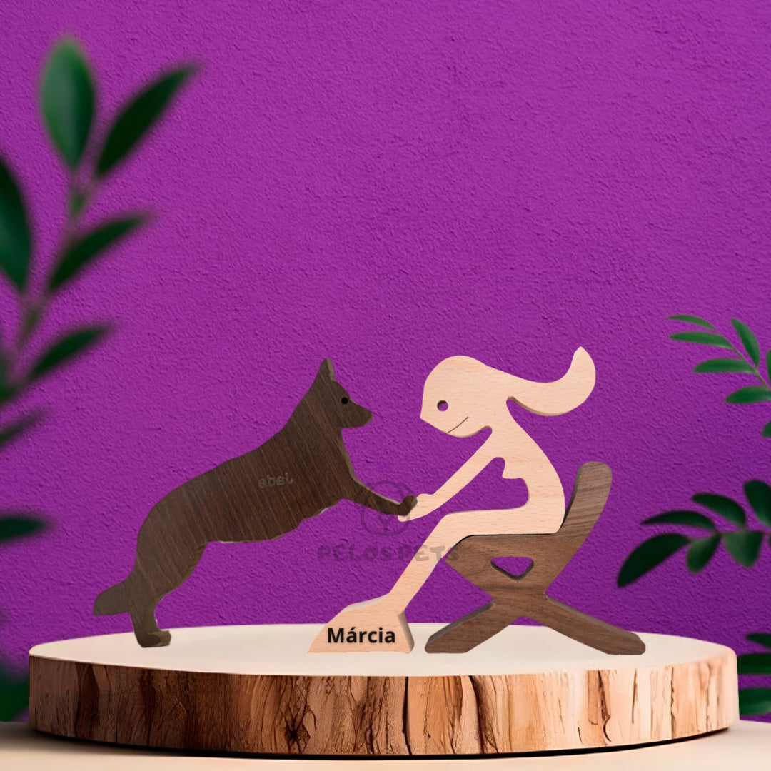 Human and Pet Wood Sculpture