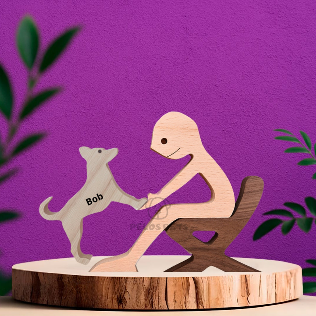 Human and Pet Wood Sculpture