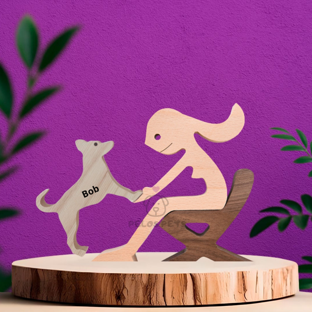 Human and Pet Wood Sculpture