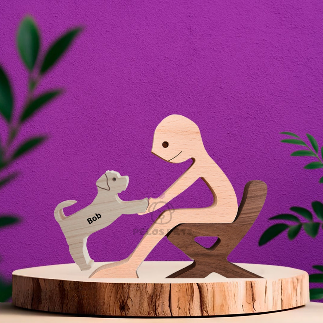Human and Pet Wood Sculpture