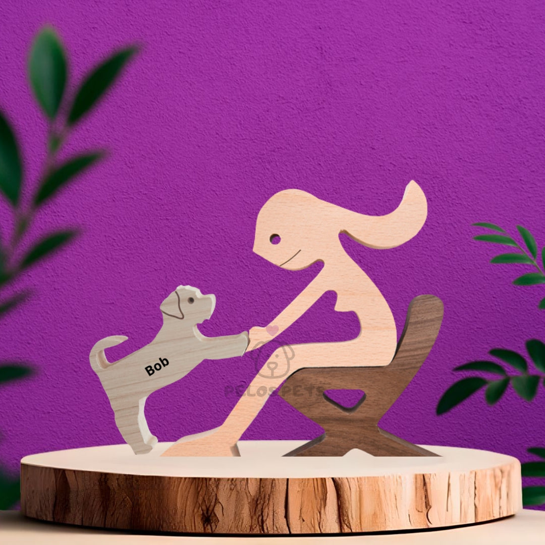 Human and Pet Wood Sculpture