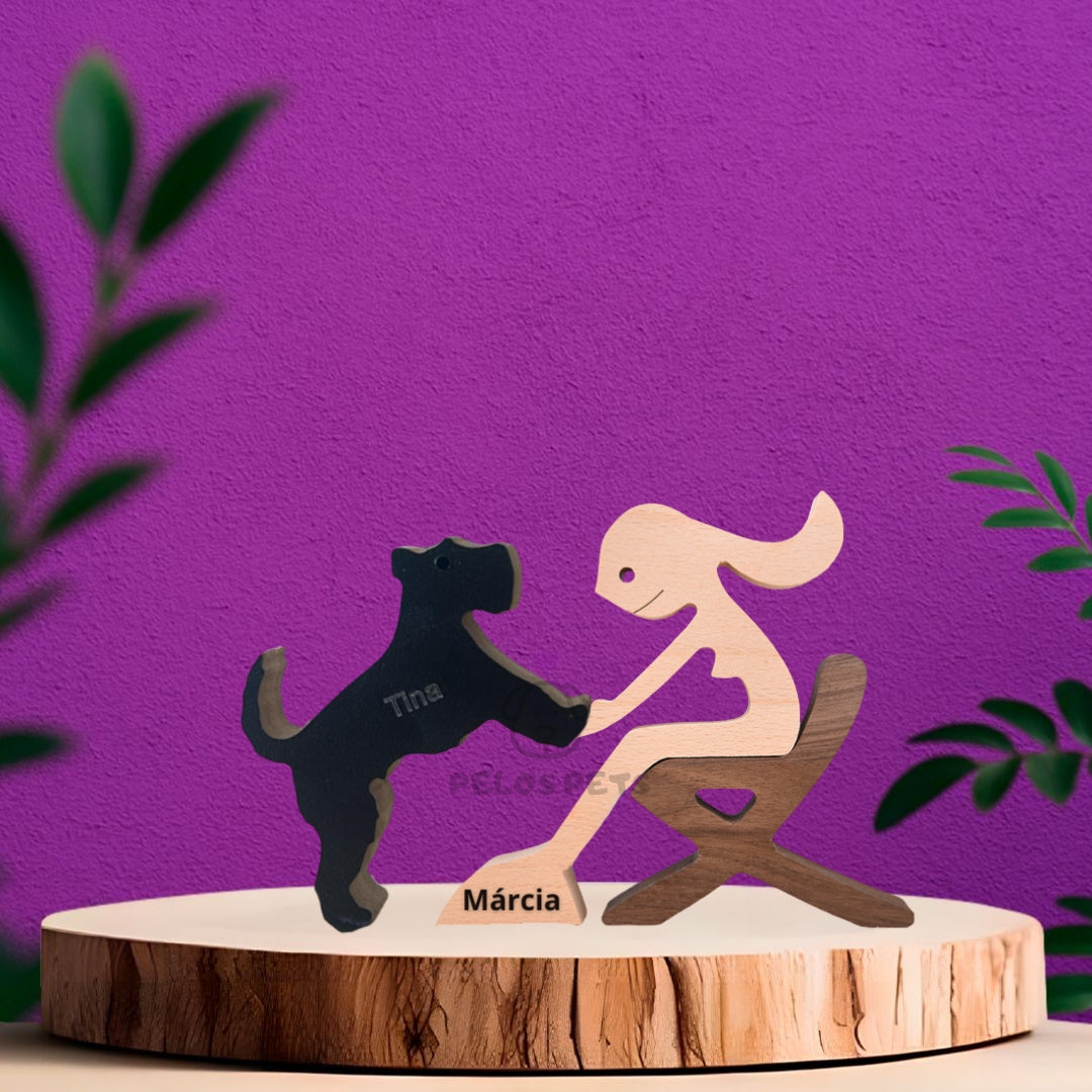 Human and Pet Wood Sculpture