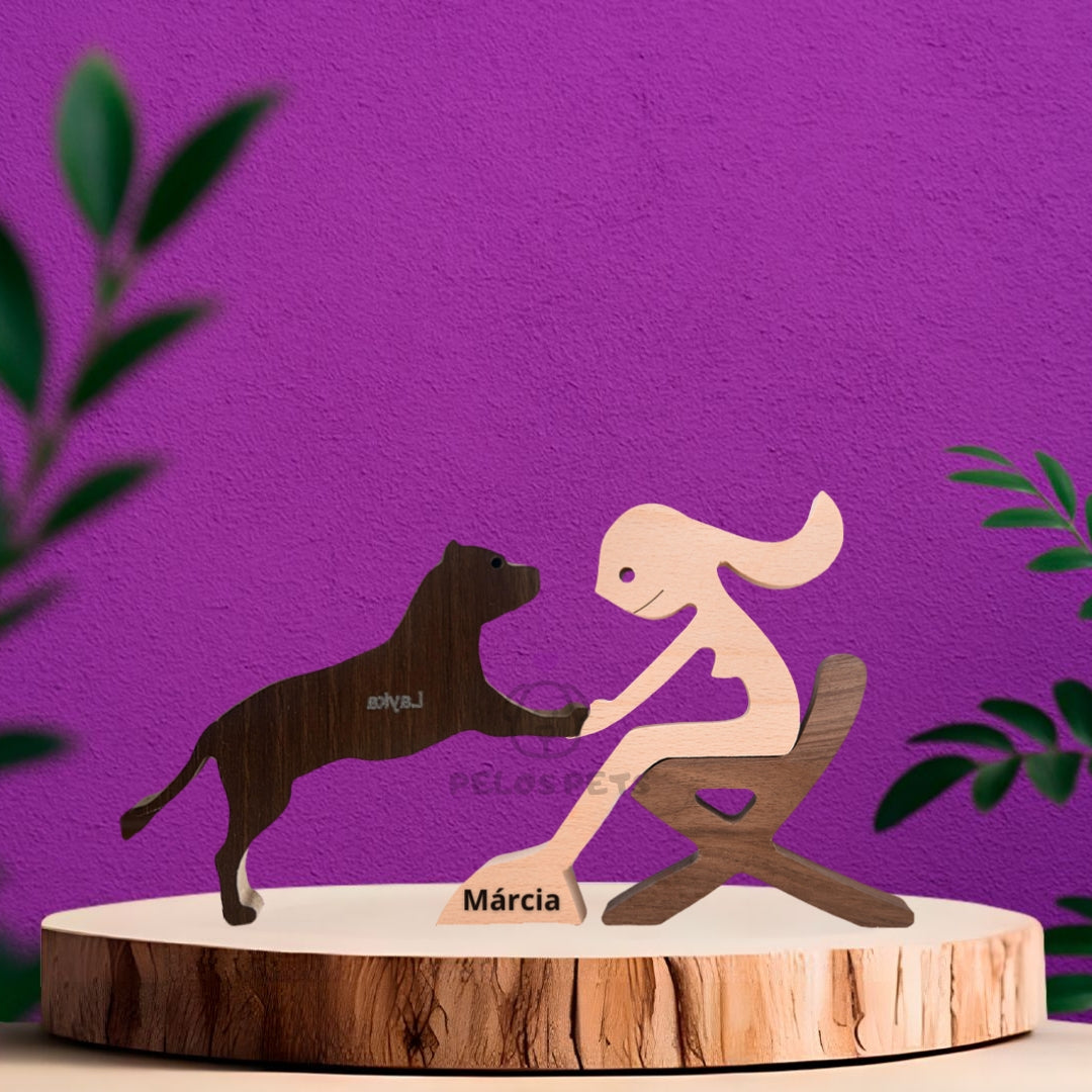 Human and Pet Wood Sculpture