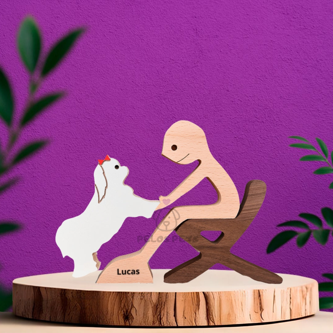 Human and Pet Wood Sculpture