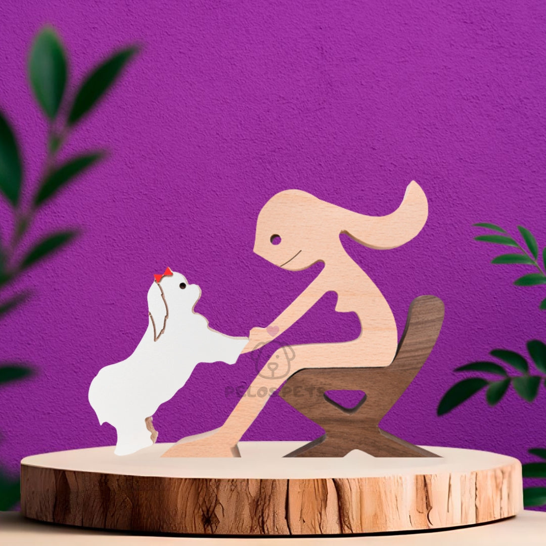 Human and Pet Wood Sculpture