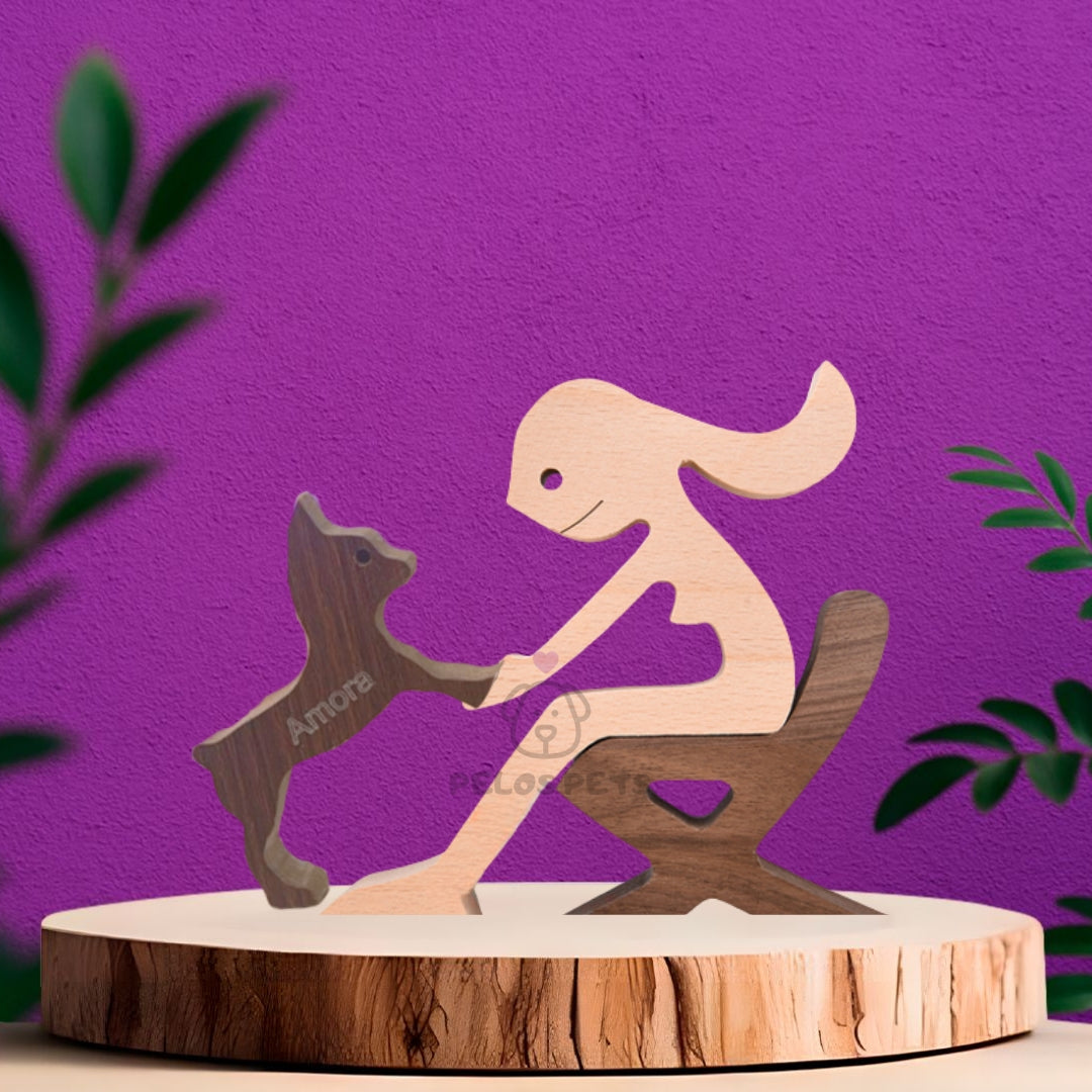 Human and Pet Wood Sculpture
