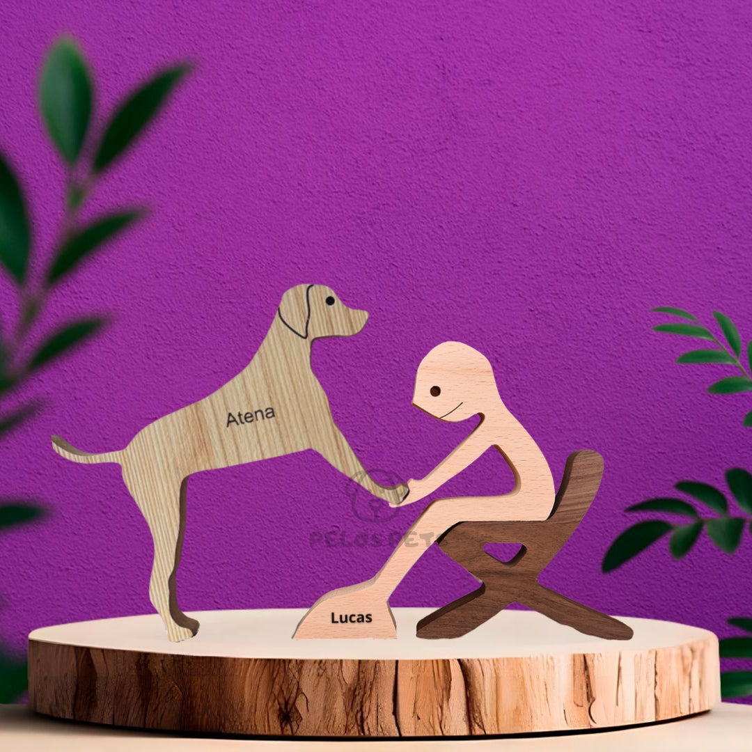 Human and Pet Wood Sculpture