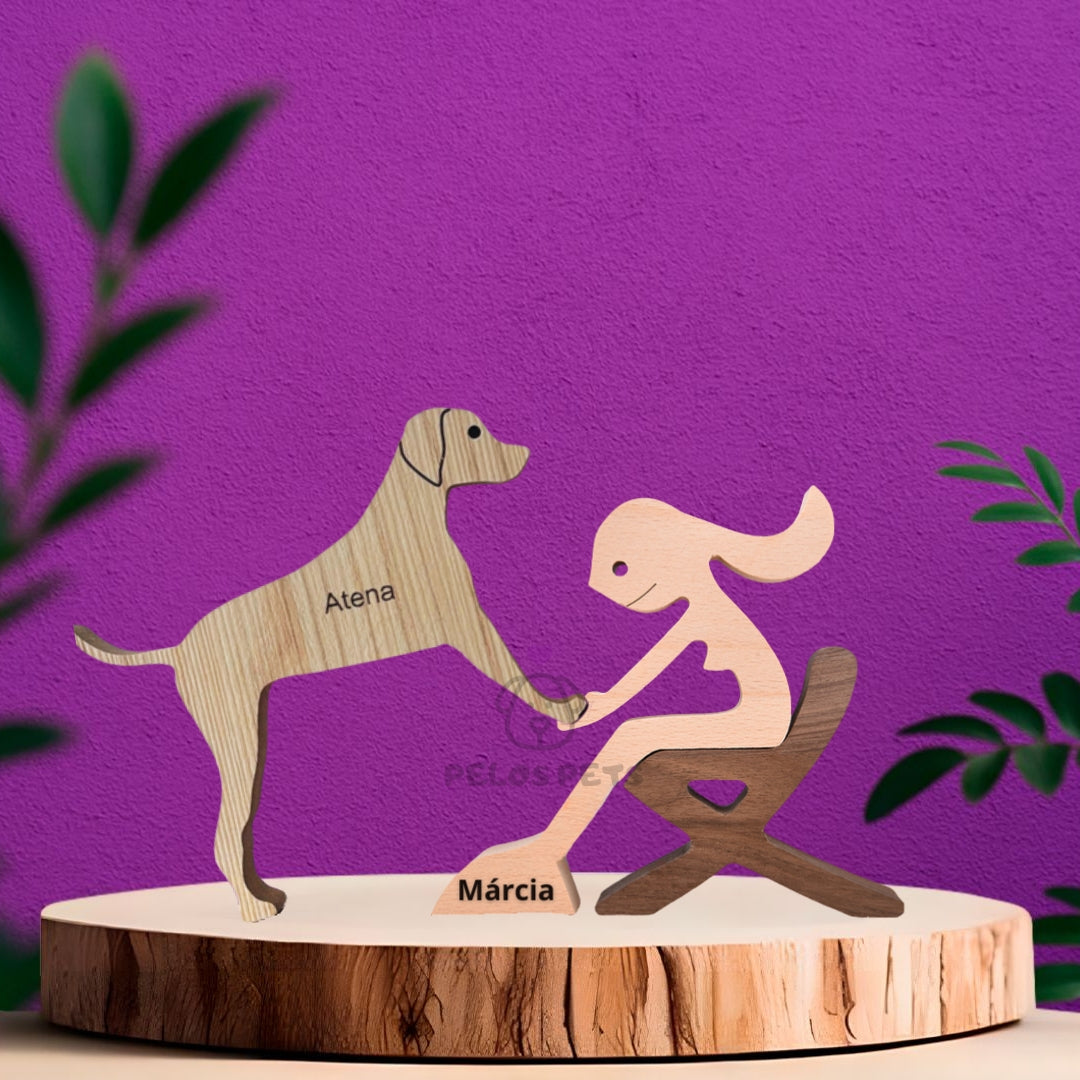 Human and Pet Wood Sculpture