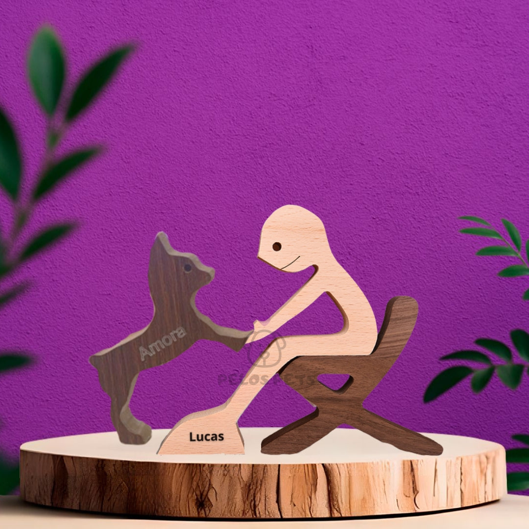 Human and Pet Wood Sculpture