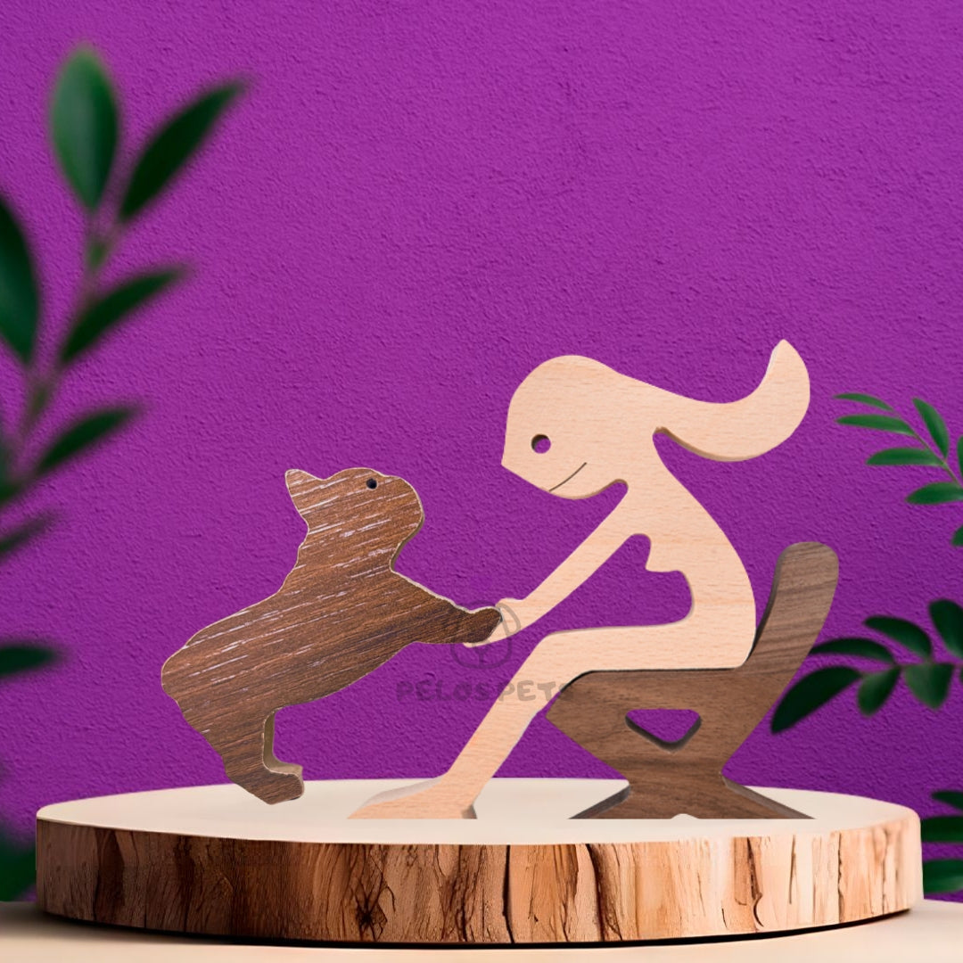 Human and Pet Wood Sculpture