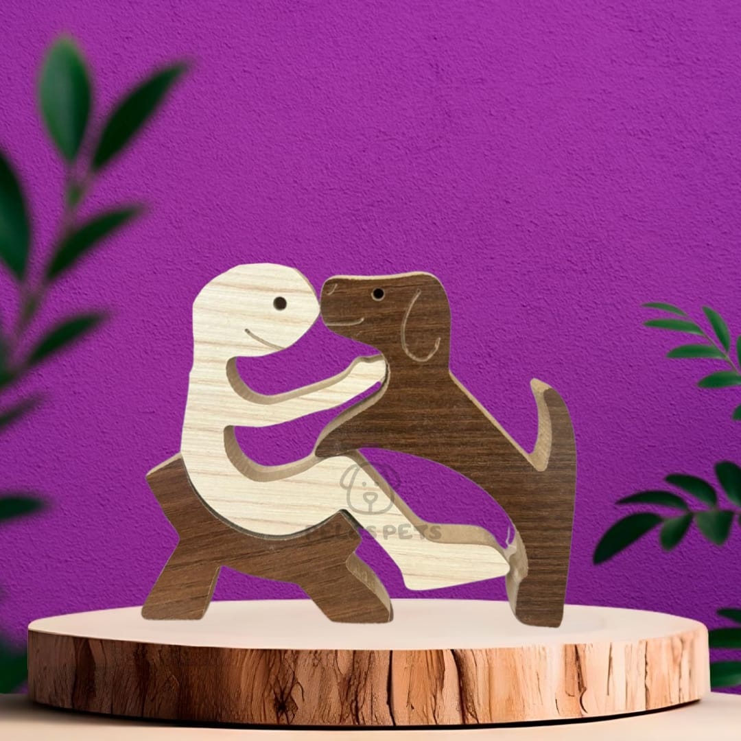 Human and Pet Wood Sculpture