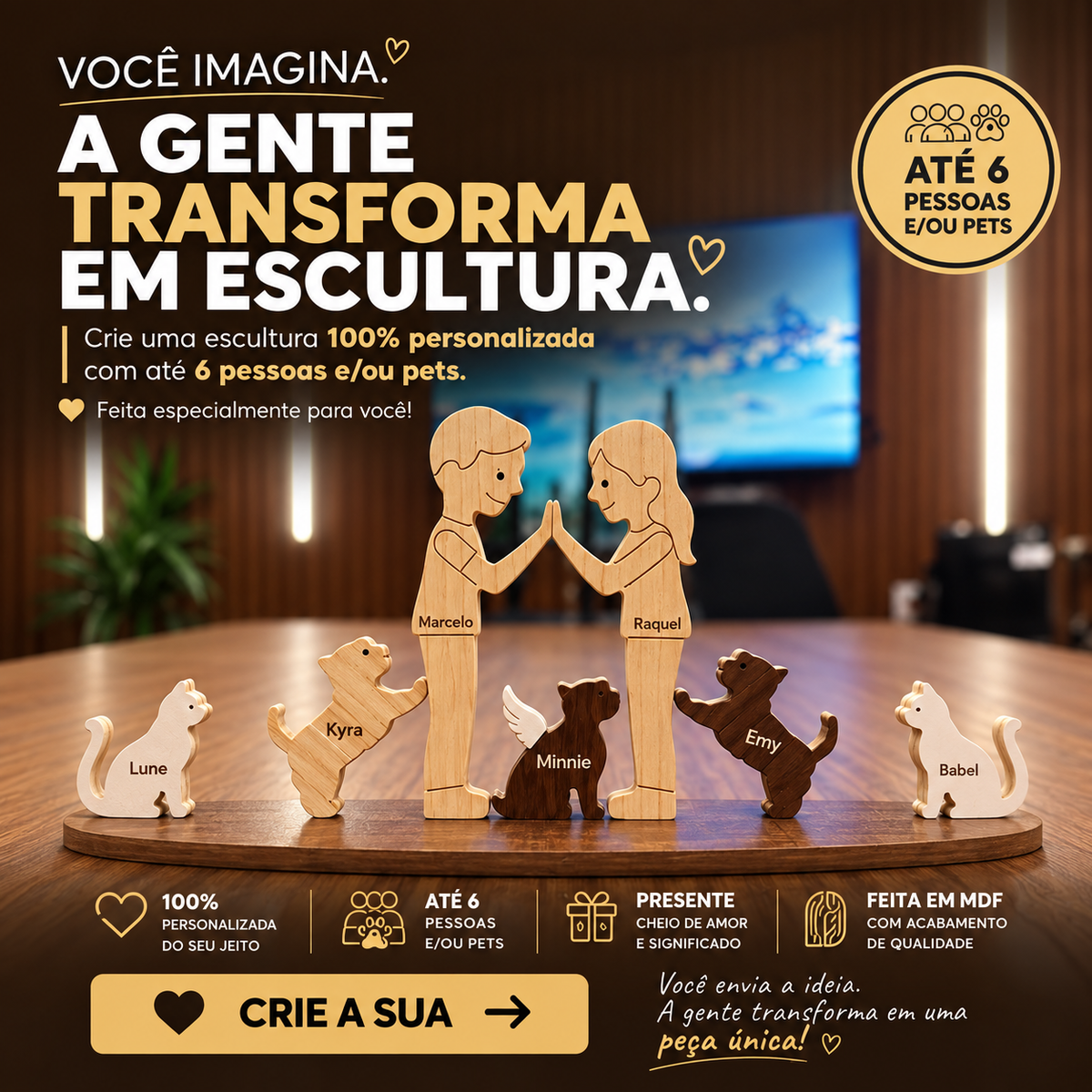 Crie sua Escultura 100% Personalizada – Feita para Você! (Limite máximo de 04 pessoas/pets)