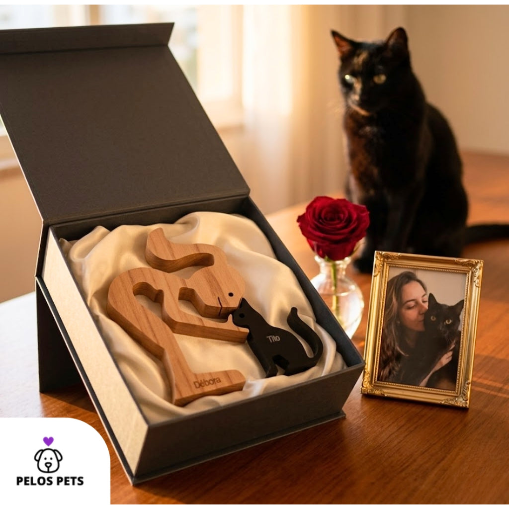 Escultura Personalizada Pet em Madeira MDF Presente Item Decorativo ao Cachorro ou Gato (Nomes Inclusos por nossa conta)