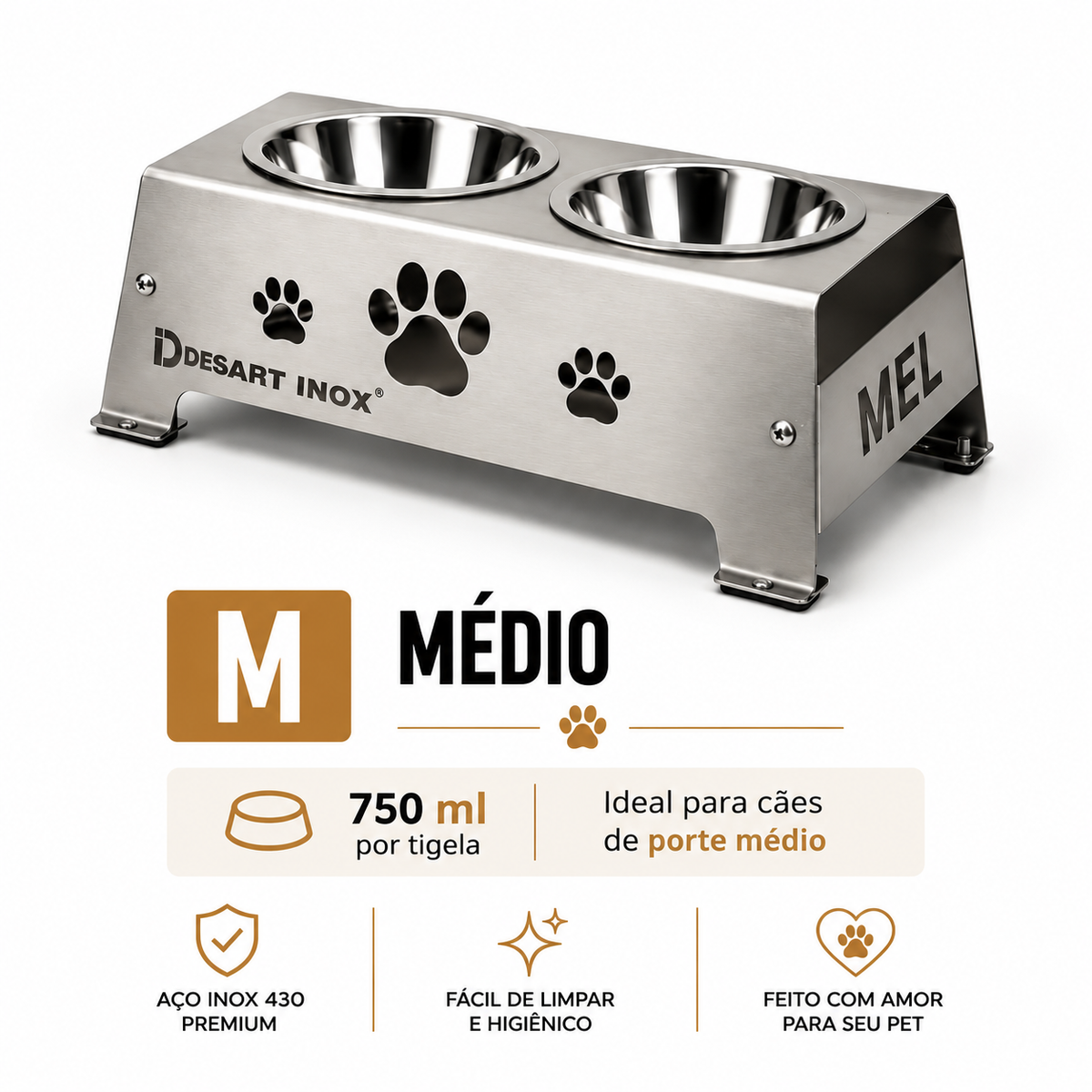 Comedouro Elevado Inox 430 Personalizado