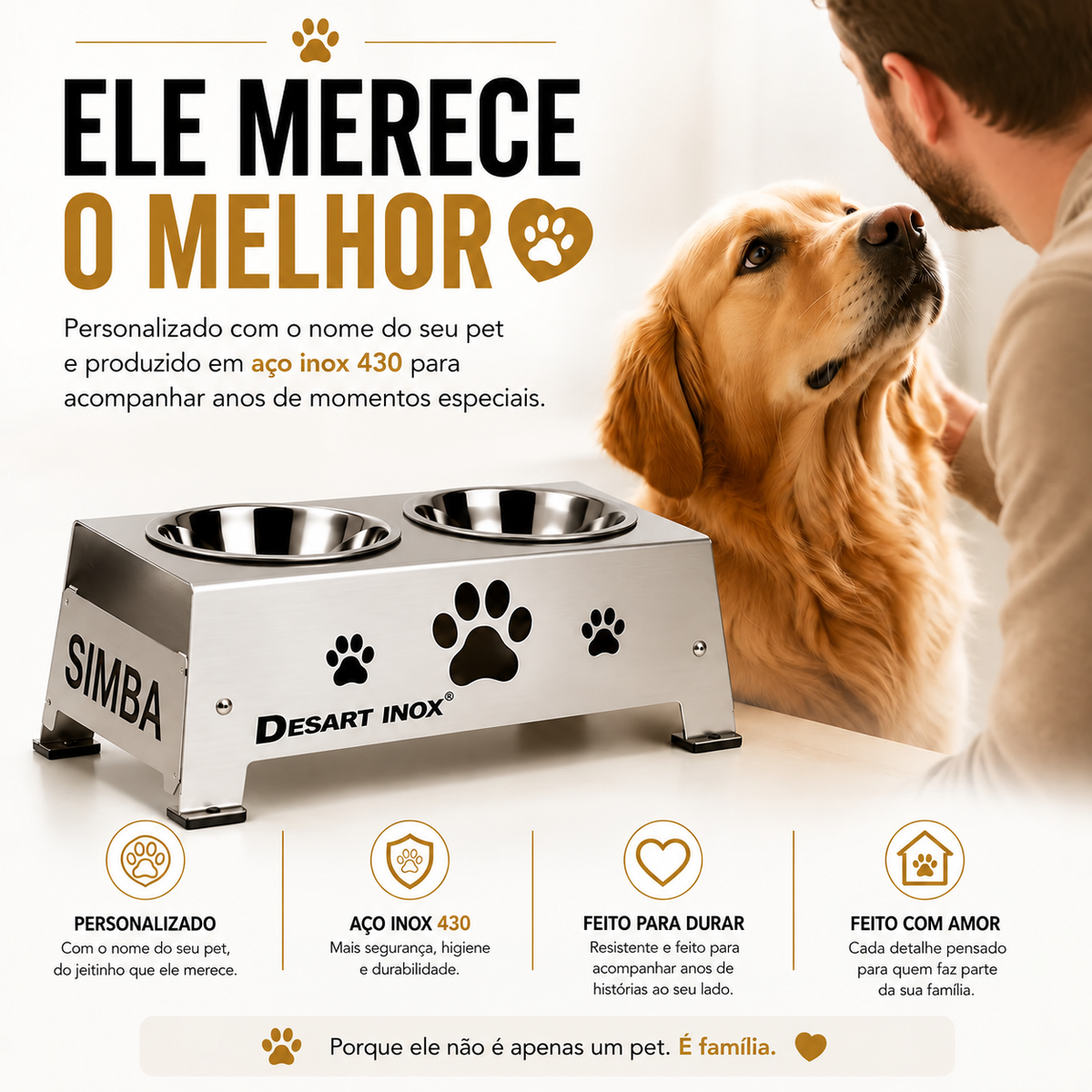 Comedouro Elevado Inox 430 Personalizado