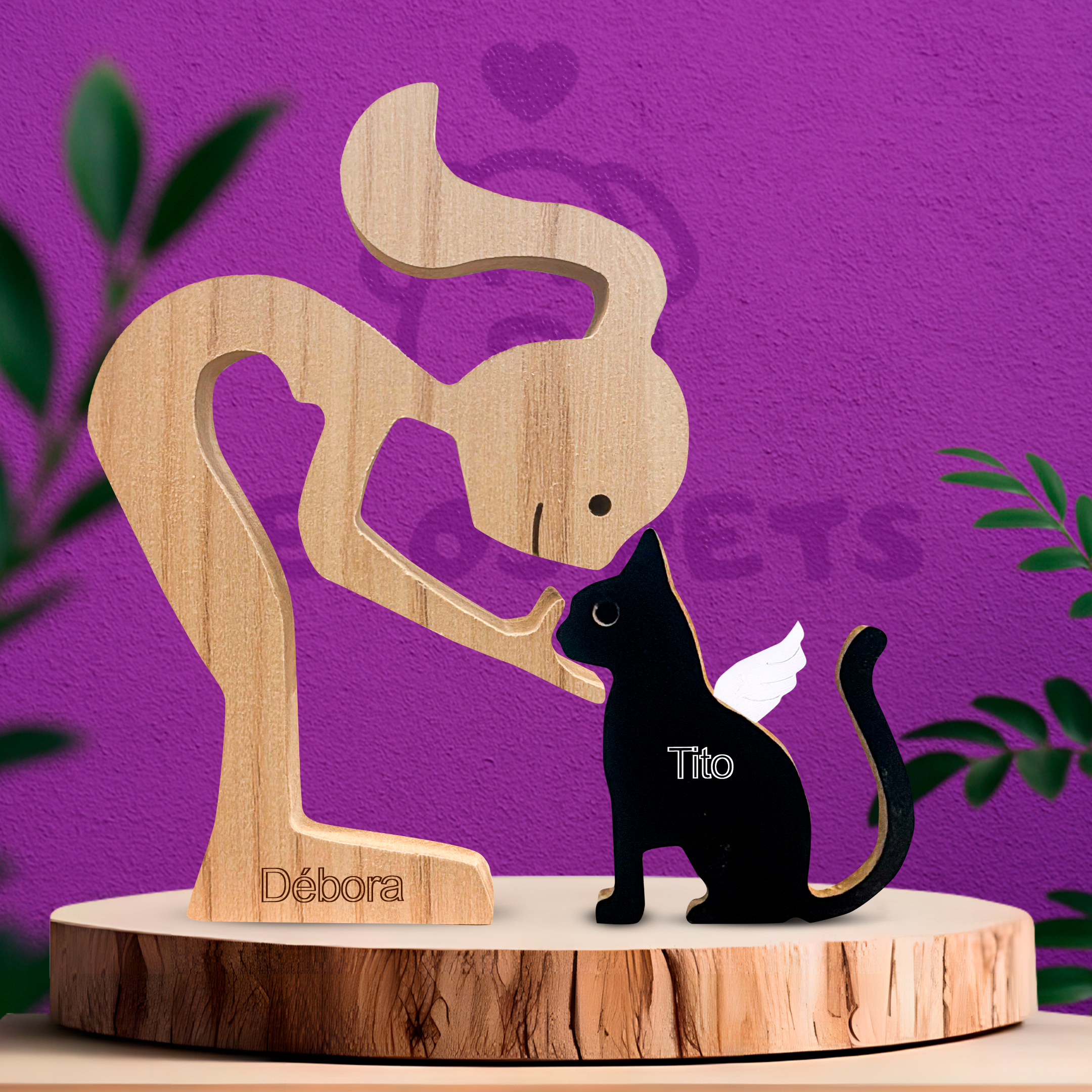 Escultura Em Madeira Gatinhos