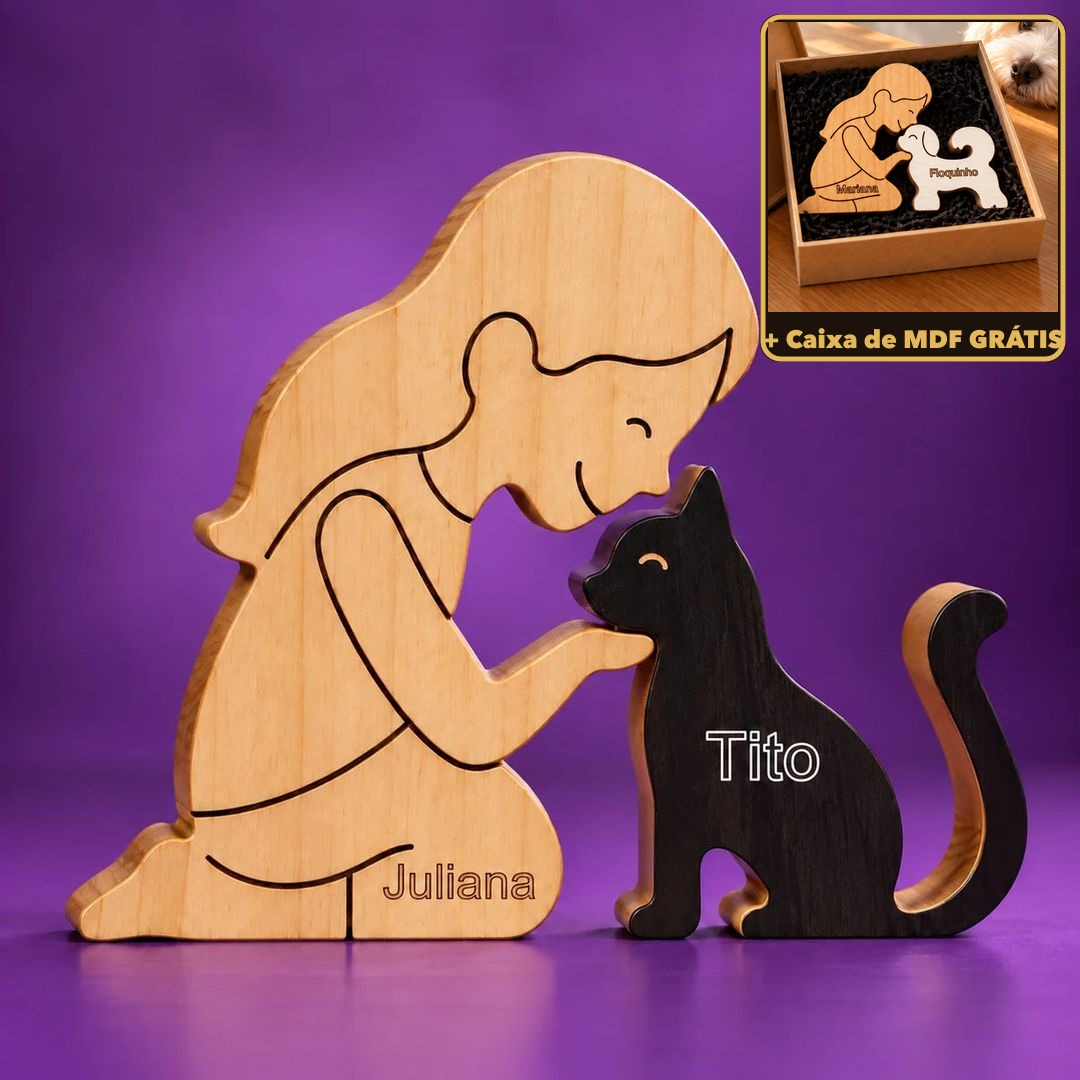 Mulher e Gatinho + Caixa de MDF de brinde
