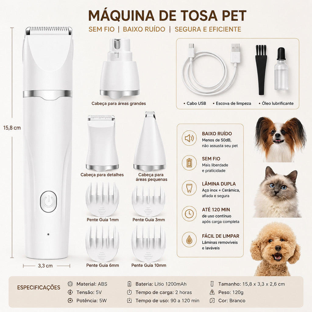 Especificações da máquina de tosa pet silenciosa recarregável